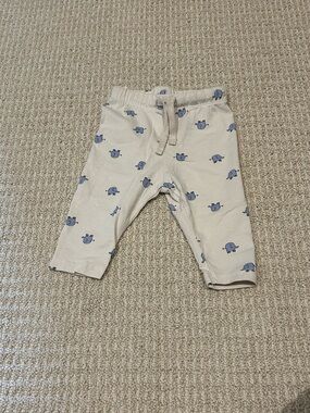 H&M Cream Baby Pants with Blue Elephant Pattern Size 3am